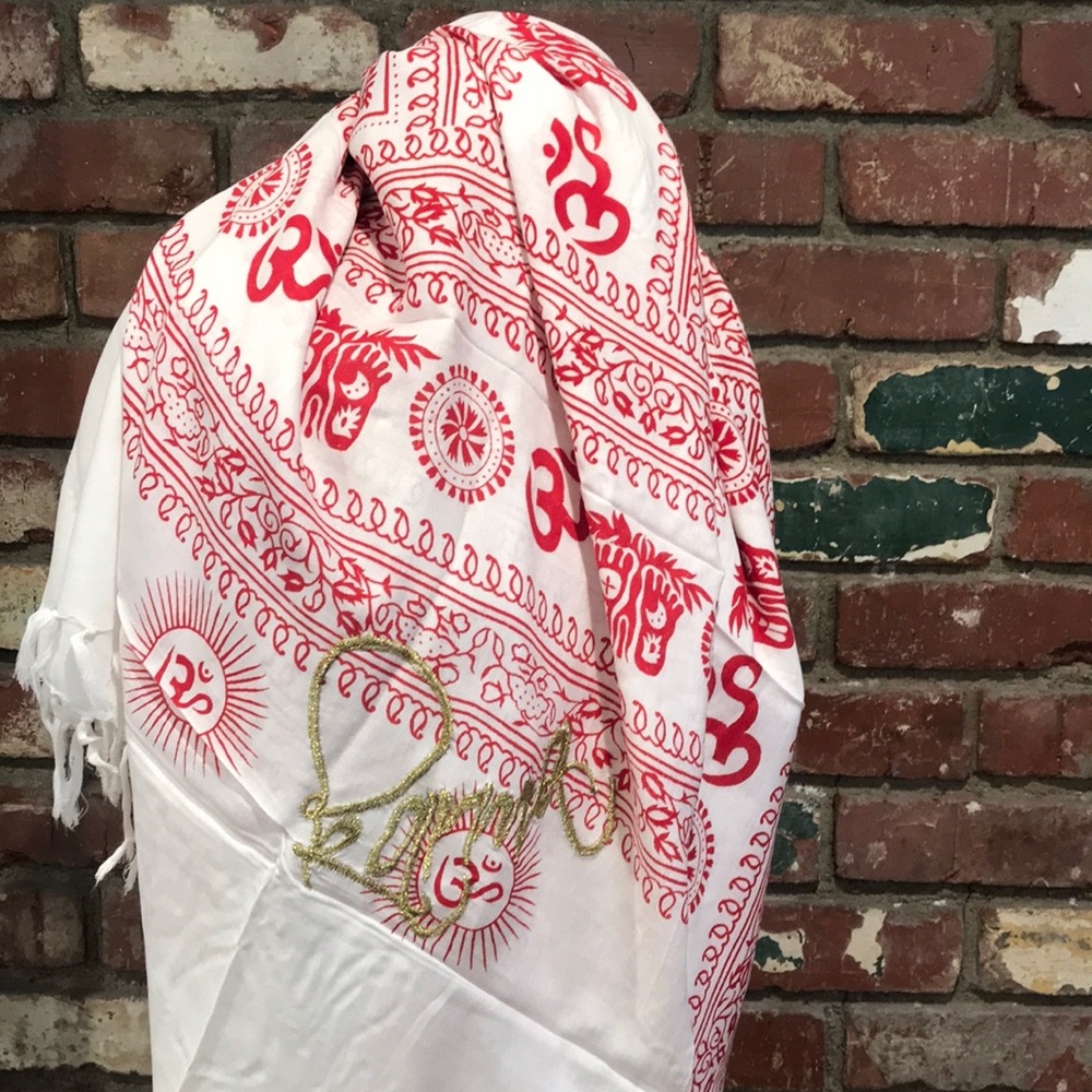 Sir Alistair Rai Karma Viscose Scarf White and Red - Picture 4 of 11